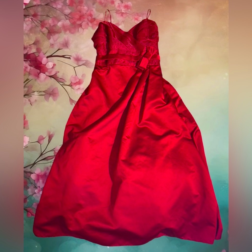 David's Bridal Red Satin Evening Gown